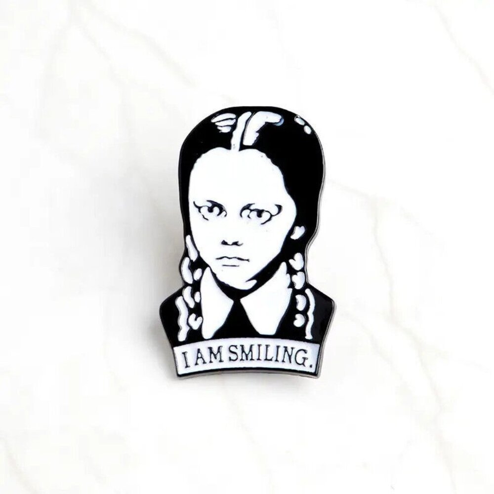 *4/$20* I AM SMILING addams family ENAMEL PIN wednesday